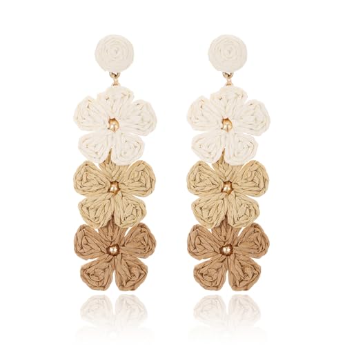 RUOFFETA Raffia Flower Drop Earrings - Tropical Beach Jewelry