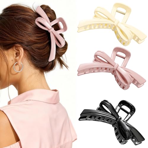 Glaudmeiss 3PCS Bow Hair Clips for Women - Strong Hold Non-Slip Claw Clips for Thin & Thick Hair