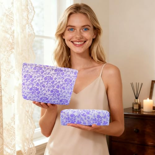3-Piece Floral Quilted Makeup Bag Set - Cotton Cosmetic Travel Organizer