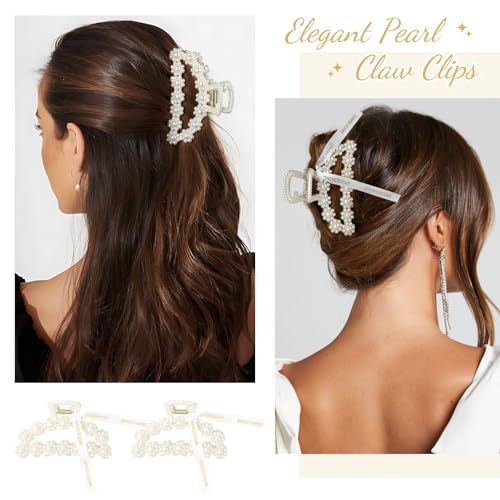 DEEKA 3.7 Inch Pack of 8 Pearl Bridesmaid Hair Claw Clips with Ribbon - Half Circle Bridal Party Favors