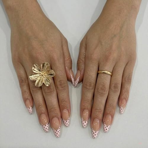 Nude Pink French Tip Polka Dot Press-On Nails - Medium Almond