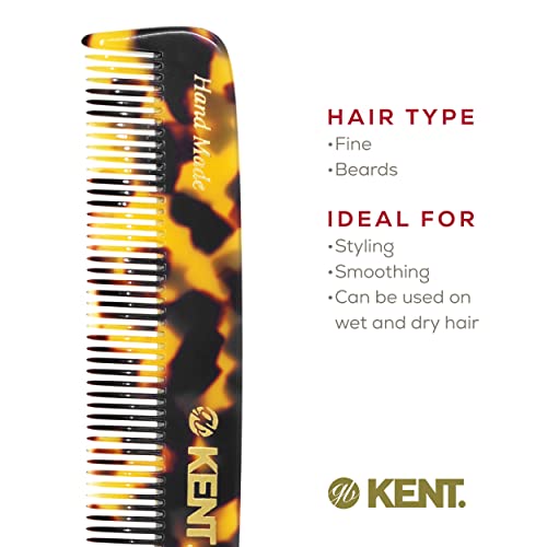Kent F3T Fine Tooth Styling Comb - Hand-Polished Cellulose Acetate, 6.3 Inch