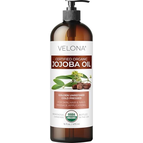 Velona USDA Organic Jojoba Oil - 16 fl oz Cold Pressed Organic Jojoba Oil with Pump