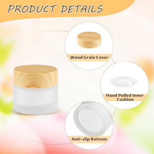 24 Pcs 10g Frosted Glass Cream Jars with Wood Grain Lids for Cosmetics
