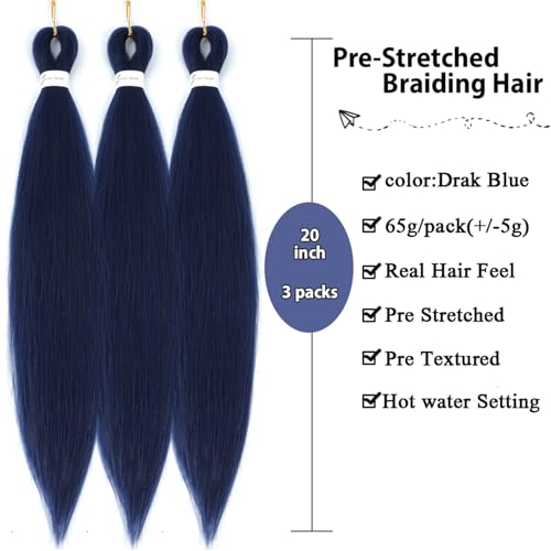 Dark Blue Pre-Stretched Braiding Hair Extensions - 20 Inch Itch-Free