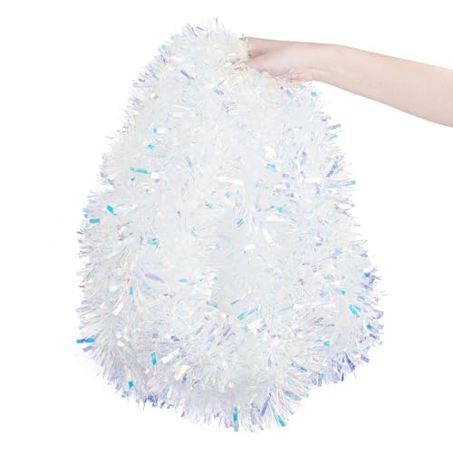 20FT Iridescent Christmas Tinsel Garland - Glittery Holiday Decoration