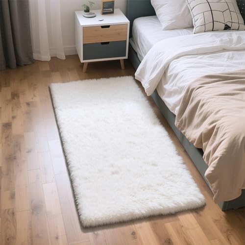White 2x4 Fluffy Shag Area Rug with Non-Slip Backing