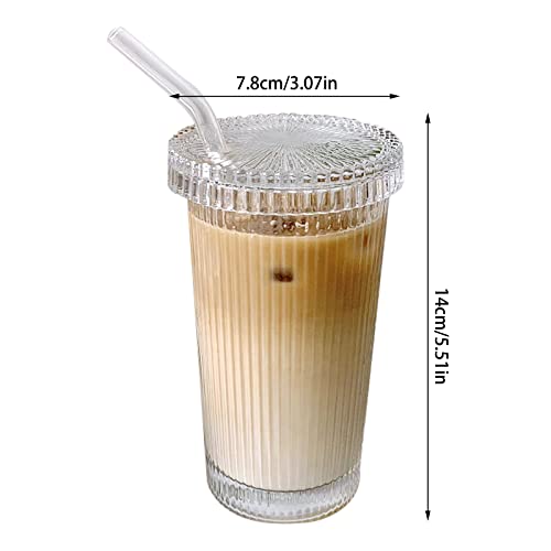 YAHUIPEIUS 12.5 oz Stripe Glass Tumbler with Lid & Straw