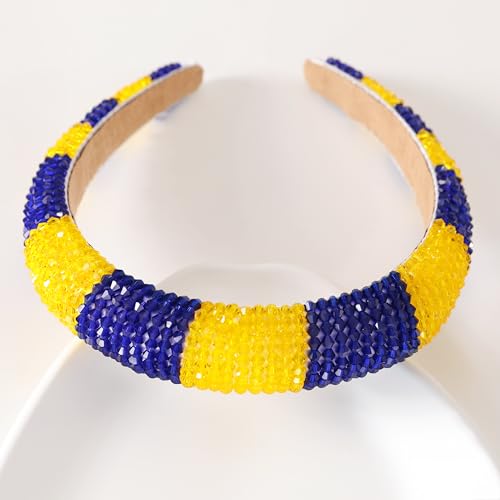 Gmmidea Beaded Rhinestone Headband for Women Girls - Yellow & Blue, Sparkly Crystal Fashion Hair Accessory