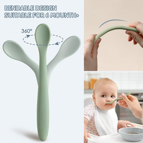Silicone Baby Feeding Spoons - 6 Pack Soft-Tip Utensils for Infants