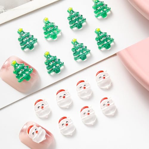 FJSMTOP Syle-7 80Pcs 3D Christmas Nail Charms Set - Santa, Snowman, Deer, Tree, Snowflake