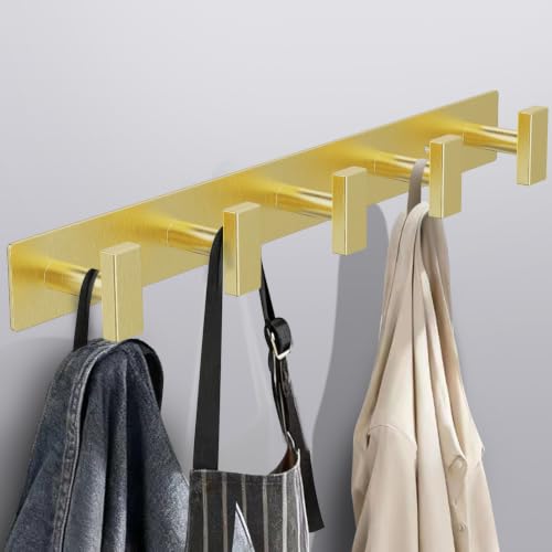 Bntuk Wall-Mounted Coat Rack with 5 Hooks - Heavy Duty Gold Organizer