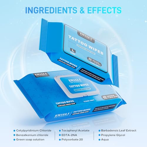 Yuelong Green Soap Tattoo Wipes XL 96 Count - Instant Ink Residue Removal & Aftercare