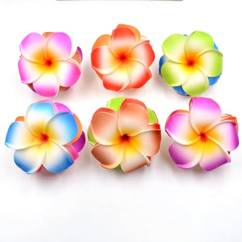 Multicolor Hawaii Plumeria Flower Hair Clips - Set of 10, Beach Party & Wedding Accessories