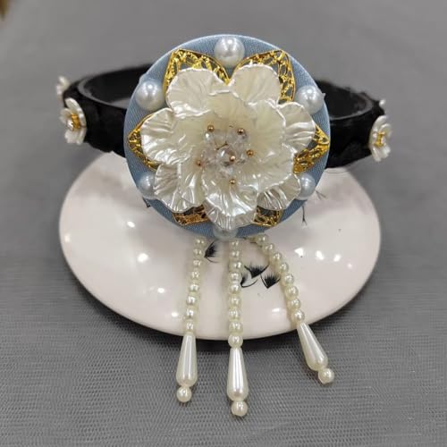 Korean Flower Pearl Hair Hoop Headband for Stage & Cultural Events
