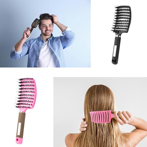 ZMD 2-Pack Curved Vented Detangling Hair Brushes for Wet & Dry Hair - Black & Pink