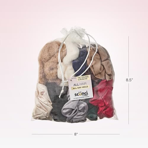 Holiday Assorted Satin, Velvet & Sherpa Scrunchies 20-Pack with Storage Bag
