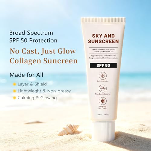 SKY AND Organic Korean SPF50+ Sunscreen with Rice & Probiotics, All Skin Types, Water-Resistant