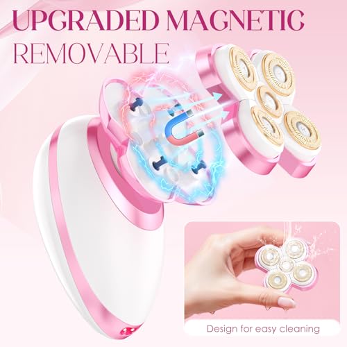 Electric Razors for Women Legs, Upgraded Magnetic Head Electric Shaver for Women, Rechargeable Waterproof Women's Electric Trimmer for Arms Legs and Pubic Area (Pink)