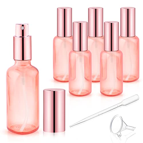 6 Pack 2 Oz Pink Glass Spray Bottles with Rose-Golden Pump