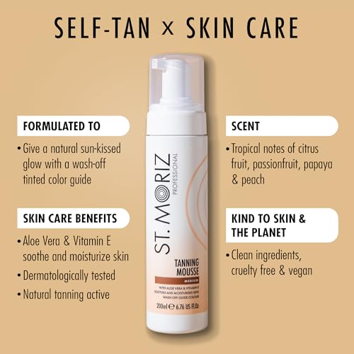 St. Moriz Professional Medium Self Tanner Mousse with Aloe Vera & Vitamin E - 6.76 fl oz