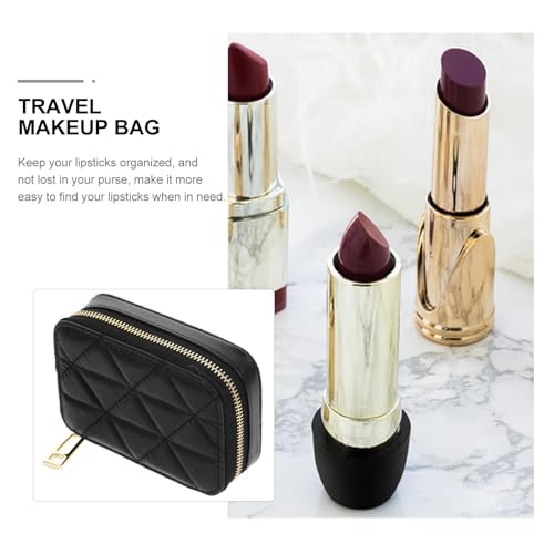 FOMIYES Leather Lipstick Holder Case with Mirror - Portable Mini Makeup Bag