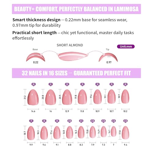 LAMIMOSA Candy Stripes Press On Nails Kit - 32 Pcs Short Almond Soft Gel