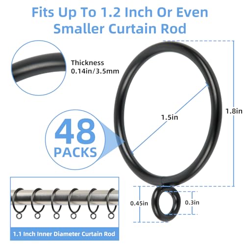 48 Pack Black Metal Curtain Rings with Eyelets for Pinch Pleat Curtains