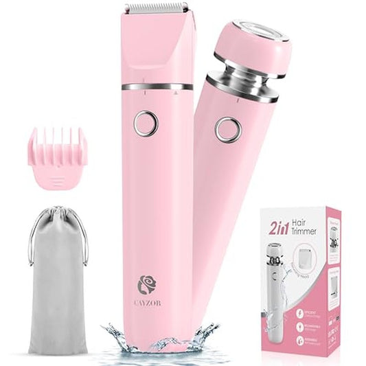 Cayzor Bikini Trimmer and Shaver Kit for Women - 2-in-1 Wet/Dry Electric Body Hair Trimmer Facial Hair Removal Cordless Waterproof Bikini Shaver Razor for Face Lip Chin Pubic Underarm Legs