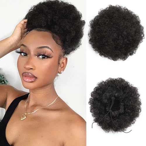 AISI QUEENS Afro Puff Drawstring Ponytail Natural Black Medium - Kinky Curly Hair Extension