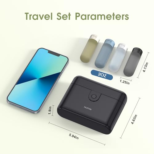 Travel Bottles with Case, 4x2oz TSA Approved, Leak-Proof, Press to Unlock, Compact & Portable Travel Toiletries (Black)