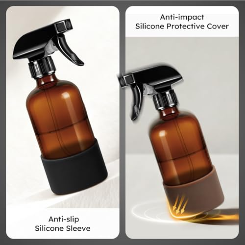 Tecohouse 360° Glass Spray Bottles with Silicone Sleeves - 16oz, 2 Pack