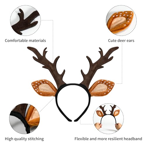 Woxafo Deer Antlers Headband - Cute Reindeer Horns for Halloween & Christmas Cosplay