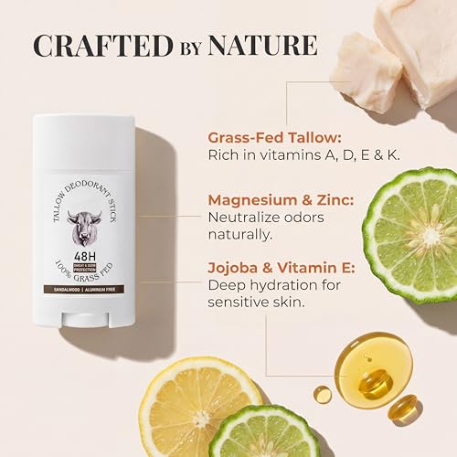 Tallow Deodorant Stick with Sandalwood – Aluminum-Free, All-Body Odor Protection