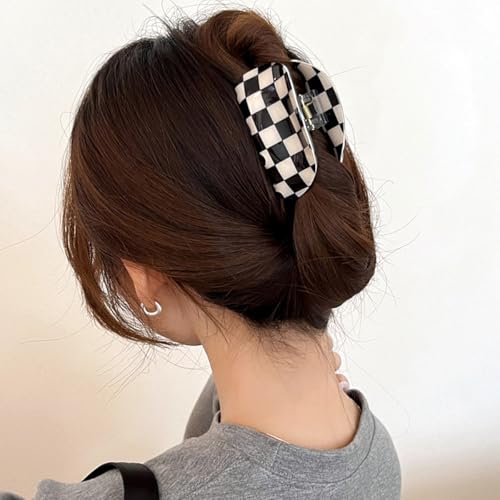 SINIDE Checkered Hair Claw Clips 4 Pack - Multicolor Acrylic Semicircle Barrettes for Women (Pattern C)