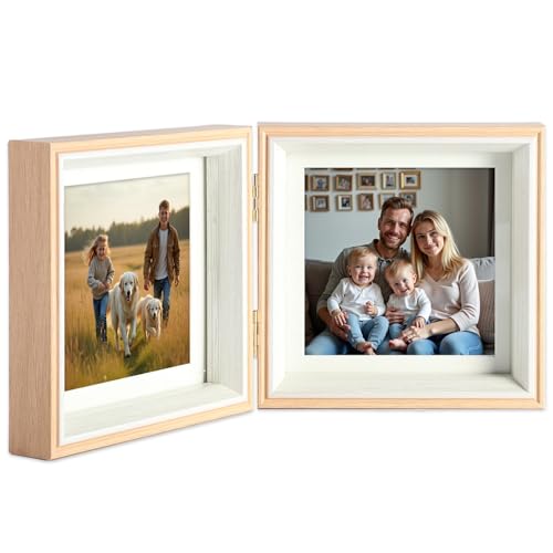 5x5 Double Hinged Picture Frame with Real Glass - Vertical Display