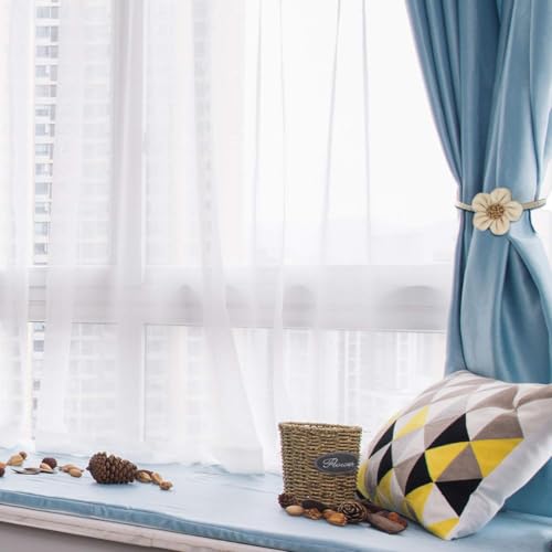 Lewondr Magnetic Sunflower Curtain Holdbacks - 2 Pieces, Cream & Beige