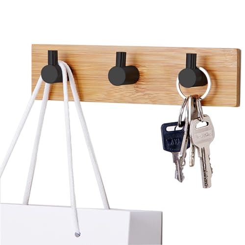 Kingdong Bamboo Wood Key Holder with 3 Hooks - Wall-Mounted Key Organizer for Home