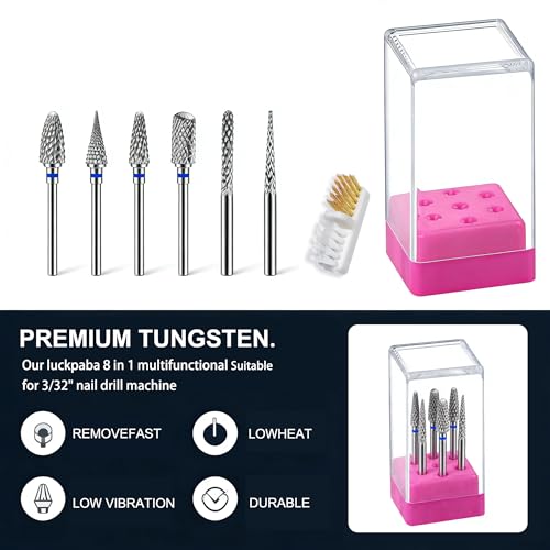 LUCKPABA 8PCS Carbide Nail Drill Bits Set for Nail Art & Salon Use - Professional Manicure & Pedicure Tool Kit