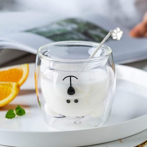 Binoster Cute Bear Double Wall Glass Mug - 230-280ml Insulated Cup