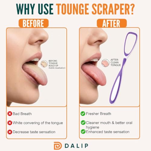 Glam by Dalip 4-Pack Plastic Tongue Scrapers with Travel Pouches, BPA Free Oral Hygiene Tool for Adults & Kids