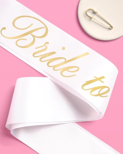 Bride and Groom Sash Set - Black & White Satin with Gold Foil