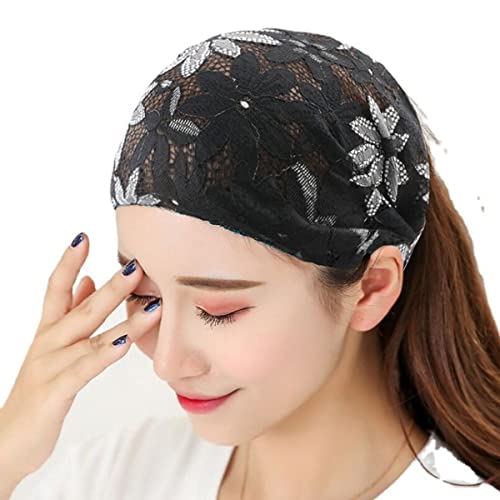 4 Pack Lace Elastic Headbands for Women & Teens - Flower Design