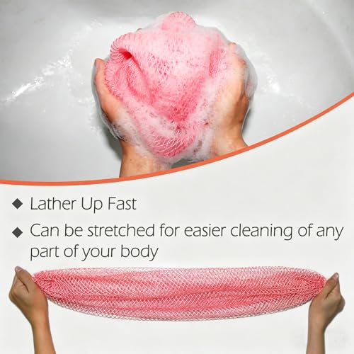 Authentic African Exfoliating Net Sponge with Handles - Pink