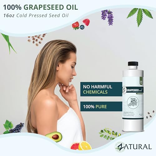 Zatural 16 Fl Oz Cold Pressed Grape Seed Oil - High Smoke Point & Natural Skincare