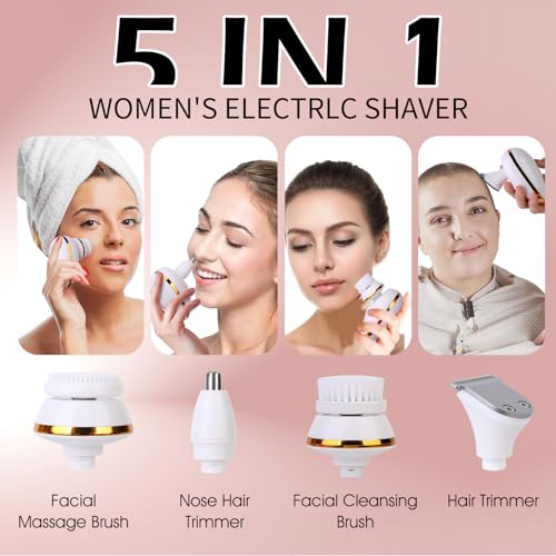 Electric Razors for Women, 5 in 1 Magnetic Painless Rechargeable Shaver Womens, Women's Shavers Everything, Lady Leg/Bikini/Face Hair Removal Products, Female Wet Dry Shaving Machine