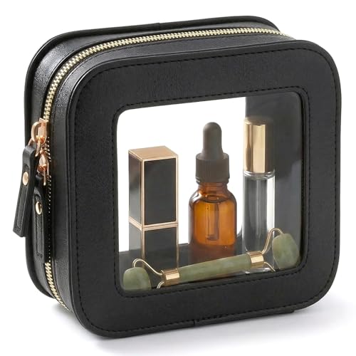 LETGO Small Black Square Clear Makeup Bag for Women & Men, Travel Cosmetic Organizer