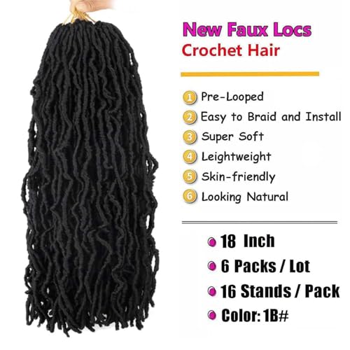 18 Inch Soft Locs Crochet Hair, 6 Packs Faux Locs for Black Women - 1B