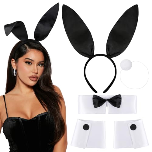 Black Bunny Costume Set for Women - Ears, Tail & Bowtie - Huachi