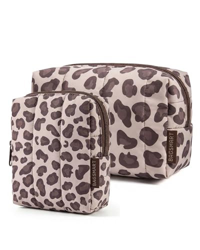 BAGSMART Travel Makeup Bag Set - Large & Small, Leopard Design